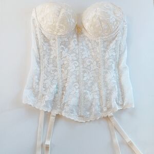 Vintage Carnival White Sheer Floral Lace Bustier Corset